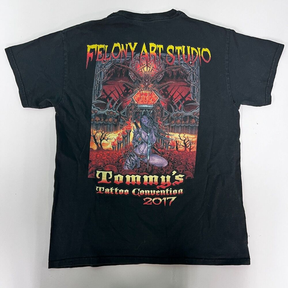 Tommys Tattoo Convention 2017 T Shirt Mens M Black Felony Art Studio Skull Tee